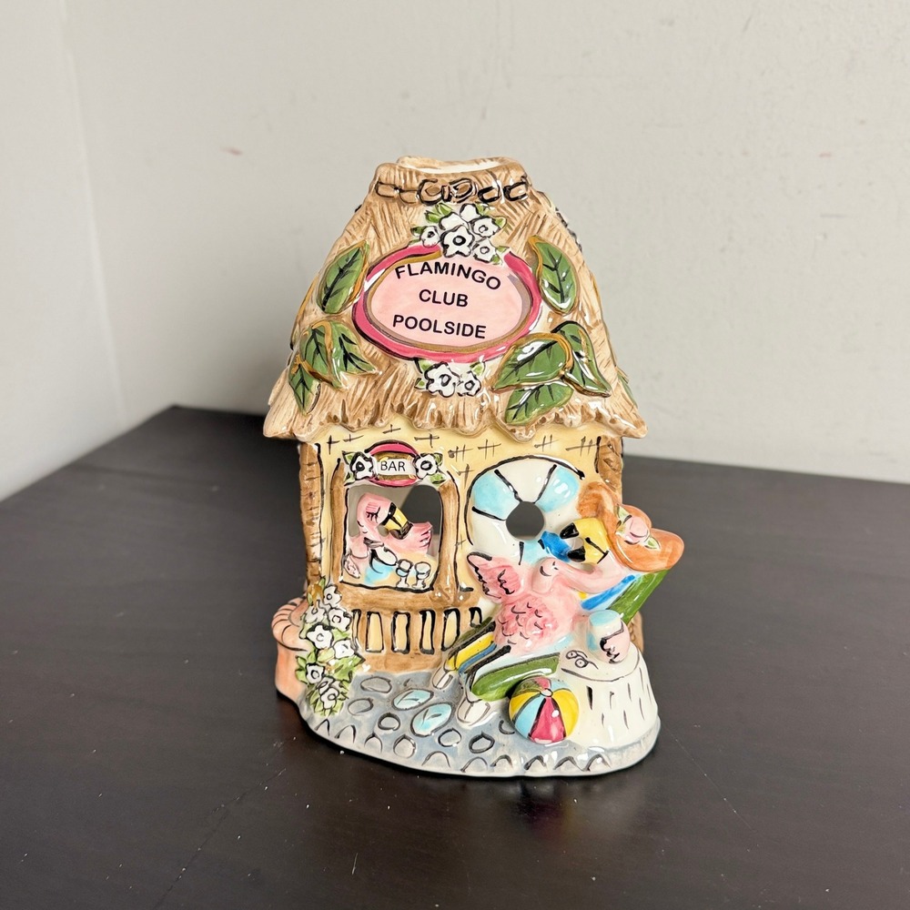 2010 Blue Sky Heather Goldminc Flamingo Club Poolside Tealight Candle Holder 6"
